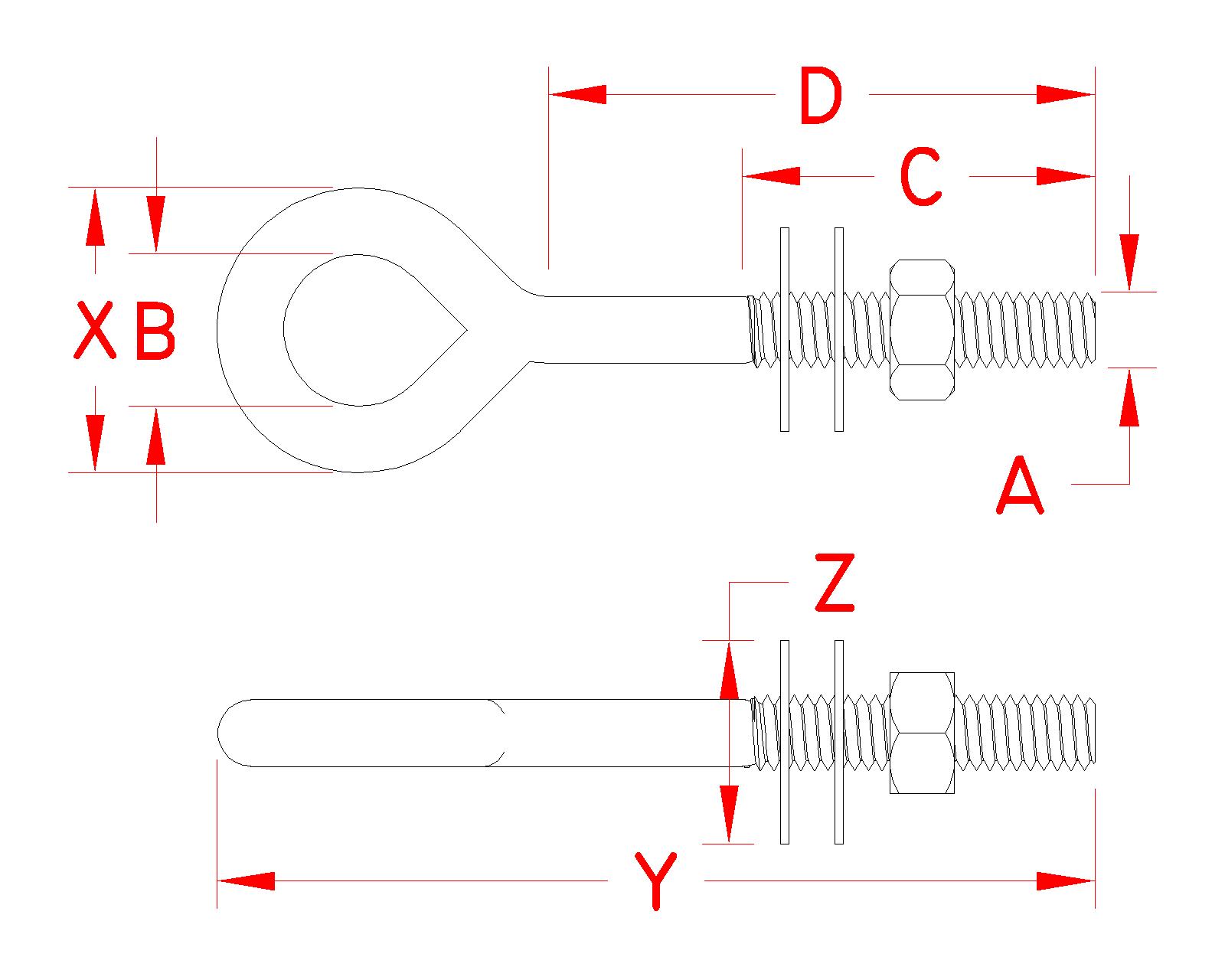 Stainless Steel Metric Welded Eye Bolt, S0313-0, Line Drawing